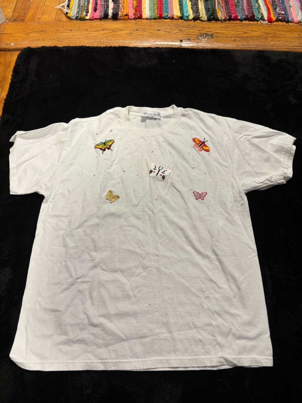 White Embroidered Butterfly Tee
